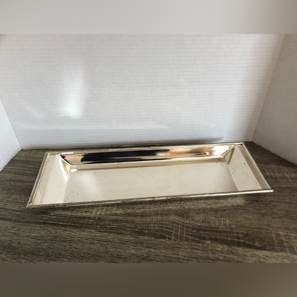 Vtg Silver Rectangular Tray with Decorative Edge - Picture 1 of 10